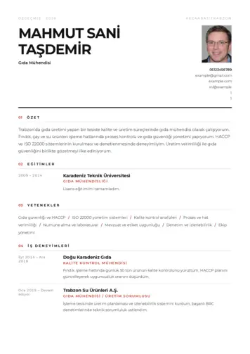 Gıda Mühendisi CV Örnekleri cv indir